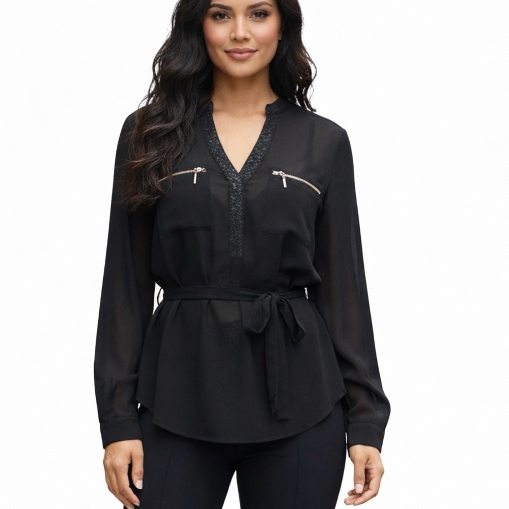 Suzy Shier‎ Black V-Neck Long Sleeve Blouse, size small